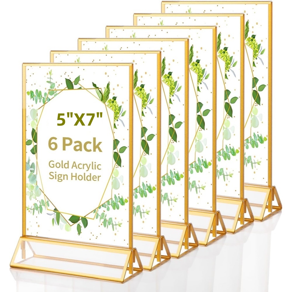 6Pack 5x7 Clear Acrylic Sign H - Table Number Gold 评论和价格